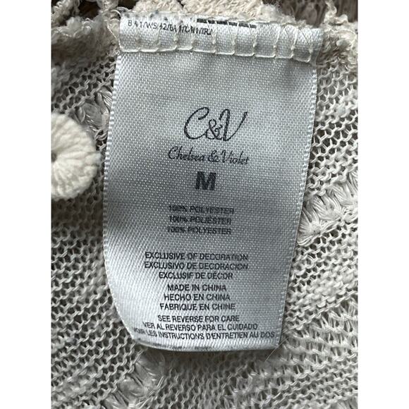 Chelsea & Violet Sweater Open Knit Crochet accents womens size Medium‎ Cream - Picture 6 of 6
